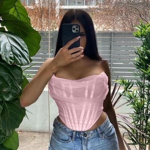 NWT - Nude Ruched Mesh Corset Top Medium